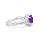 Halo Art Deco Infinity Shank Wedding Engagement Ring Round Cubic Zirconia 925 Sterling Silver