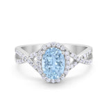 Infinity Shank Art Deco Halo Ring Oval Round Cubic Zirconia 925 Sterling Silver
