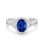 Infinity Shank Art Deco Halo Ring Oval Round Cubic Zirconia 925 Sterling Silver