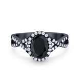 Infinity Shank Art Deco Halo Ring Oval Round Cubic Zirconia 925 Sterling Silver
