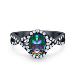 Infinity Shank Art Deco Halo Ring Oval Round Cubic Zirconia 925 Sterling Silver