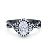 Infinity Shank Art Deco Halo Ring Oval Round Cubic Zirconia 925 Sterling Silver