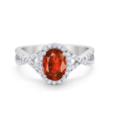 Infinity Shank Art Deco Halo Ring Oval Round Cubic Zirconia 925 Sterling Silver
