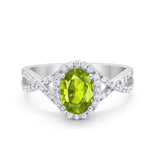 Infinity Shank Art Deco Halo Ring Oval Round Cubic Zirconia 925 Sterling Silver