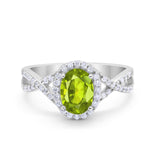 Infinity Shank Art Deco Halo Ring Oval Round Cubic Zirconia 925 Sterling Silver