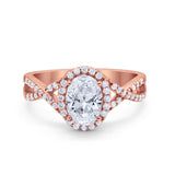 Infinity Shank Art Deco Halo Ring Oval Round Cubic Zirconia 925 Sterling Silver