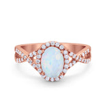 Infinity Shank Art Deco Halo Ring Oval Round Cubic Zirconia 925 Sterling Silver