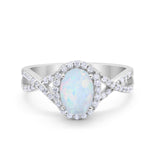 Infinity Shank Art Deco Halo Ring Oval Round Cubic Zirconia 925 Sterling Silver