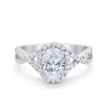 Infinity Shank Art Deco Halo Ring Oval Round Cubic Zirconia 925 Sterling Silver