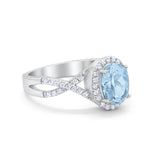 Infinity Shank Art Deco Halo Ring Oval Round Cubic Zirconia 925 Sterling Silver