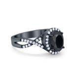 Infinity Shank Art Deco Halo Ring Oval Round Cubic Zirconia 925 Sterling Silver