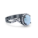 Infinity Shank Art Deco Halo Ring Oval Round Cubic Zirconia 925 Sterling Silver