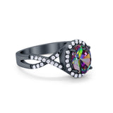 Infinity Shank Art Deco Halo Ring Oval Round Cubic Zirconia 925 Sterling Silver