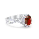 Infinity Shank Art Deco Halo Ring Oval Round Cubic Zirconia 925 Sterling Silver