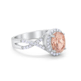 Infinity Shank Art Deco Halo Ring Oval Round Cubic Zirconia 925 Sterling Silver