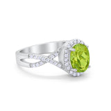 Infinity Shank Art Deco Halo Ring Oval Round Cubic Zirconia 925 Sterling Silver