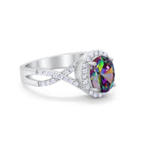 Infinity Shank Art Deco Halo Ring Oval Round Cubic Zirconia 925 Sterling Silver