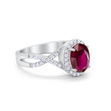 Infinity Shank Art Deco Halo Ring Oval Round Cubic Zirconia 925 Sterling Silver