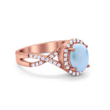 Infinity Shank Art Deco Halo Ring Oval Round Cubic Zirconia 925 Sterling Silver