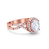 Infinity Shank Art Deco Halo Ring Oval Round Cubic Zirconia 925 Sterling Silver