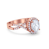 Infinity Shank Art Deco Halo Ring Oval Round Cubic Zirconia 925 Sterling Silver