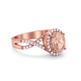 Infinity Shank Art Deco Halo Ring Oval Round Cubic Zirconia 925 Sterling Silver
