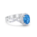 Infinity Shank Art Deco Halo Ring Oval Round Cubic Zirconia 925 Sterling Silver