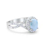 Infinity Shank Art Deco Halo Ring Oval Round Cubic Zirconia 925 Sterling Silver