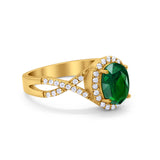Infinity Shank Art Deco Halo Ring Oval Round Cubic Zirconia 925 Sterling Silver