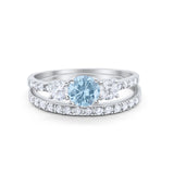 Three Stone Two Piece Wedding Engagement Bridal Set Ring Round Cubic Ziroconia 925 Sterling Silver