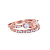 Three Stone Two Piece Wedding Engagement Bridal Set Ring Round Cubic Ziroconia 925 Sterling Silver