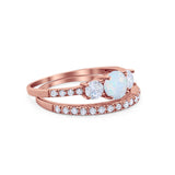Three Stone Two Piece Wedding Engagement Bridal Set Ring Round Cubic Ziroconia 925 Sterling Silver