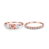 Three Stone Two Piece Wedding Engagement Bridal Set Ring Round Cubic Ziroconia 925 Sterling Silver