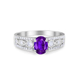 Art Deco Wedding Ring Oval Simulated Cubic Zirconia 925 Sterling Silver