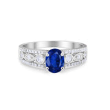 Art Deco Wedding Ring Oval Simulated Cubic Zirconia 925 Sterling Silver