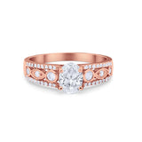 Art Deco Wedding Ring Oval Simulated Cubic Zirconia 925 Sterling Silver