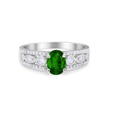Art Deco Wedding Ring Oval Simulated Cubic Zirconia 925 Sterling Silver