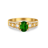 Art Deco Wedding Ring Oval Simulated Cubic Zirconia 925 Sterling Silver