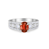 Art Deco Wedding Ring Oval Simulated Cubic Zirconia 925 Sterling Silver