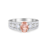 Art Deco Wedding Ring Oval Simulated Cubic Zirconia 925 Sterling Silver