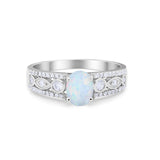 Art Deco Wedding Ring Oval Simulated Cubic Zirconia 925 Sterling Silver