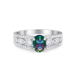 Art Deco Wedding Ring Oval Simulated Cubic Zirconia 925 Sterling Silver