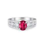 Art Deco Wedding Ring Oval Simulated Cubic Zirconia 925 Sterling Silver