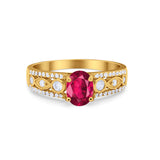Art Deco Wedding Ring Oval Simulated Cubic Zirconia 925 Sterling Silver