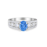 Art Deco Wedding Ring Oval Simulated Cubic Zirconia 925 Sterling Silver