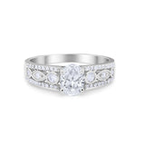 Art Deco Wedding Ring Oval Simulated Cubic Zirconia 925 Sterling Silver