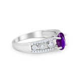 Art Deco Wedding Ring Oval Simulated Cubic Zirconia 925 Sterling Silver