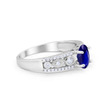 Art Deco Wedding Ring Oval Simulated Cubic Zirconia 925 Sterling Silver
