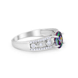 Art Deco Wedding Ring Oval Simulated Cubic Zirconia 925 Sterling Silver