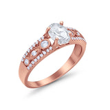 Art Deco Wedding Ring Oval Simulated Cubic Zirconia 925 Sterling Silver